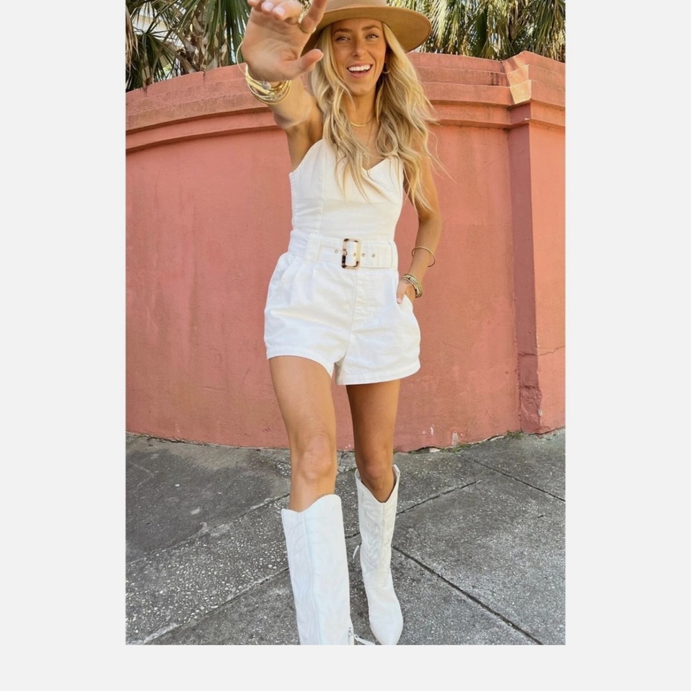 Show Me Your MuMu White Denim Romper